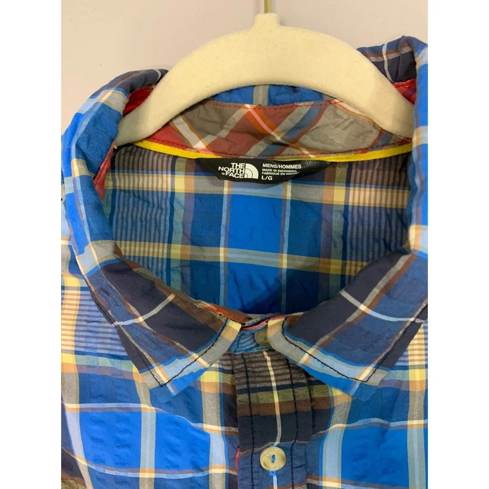 The North Face‎ Mens Plaid Short Sleeve Button Up Shirt Blue Yellow L G